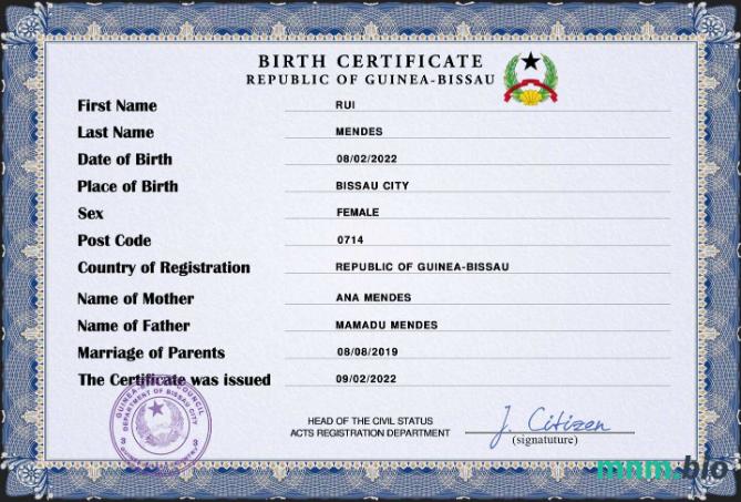 Guinea-Bissau narodziny certyfikat PSD szablon